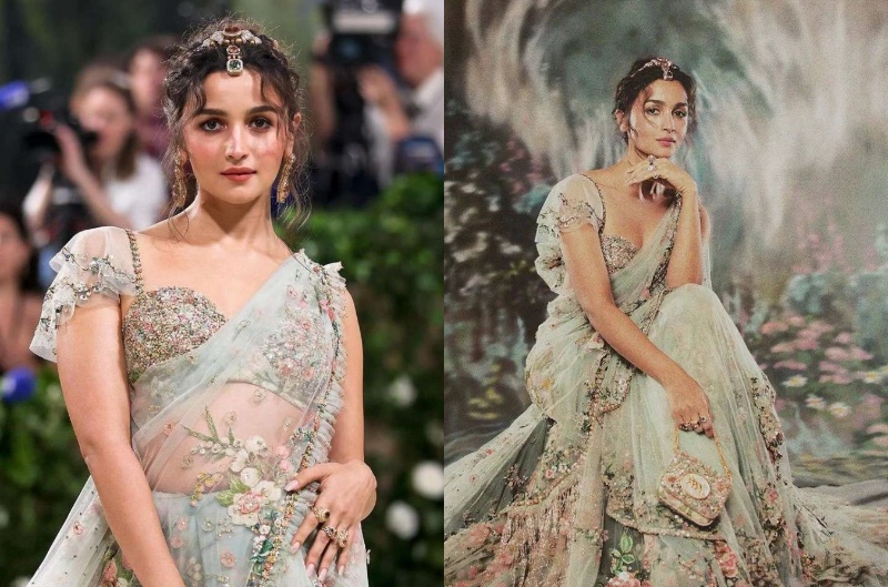 Alia Bhatt in green floral saree met gala 2024