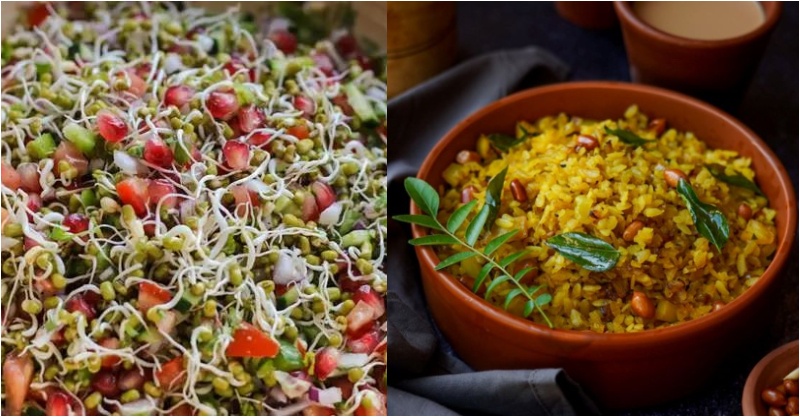 Poha and moong dal sprout salad healthy Indian snacks